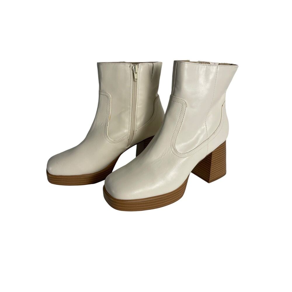 BP Women’s Keyla Platform Bootie in Ivory Size 8.5M With Stacked Block Heel